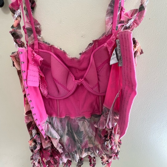 VINTAGE NWT Albert Makali Floral Pink Ruffle Women's Corset Top Originally $265 - Picture 9 of 14